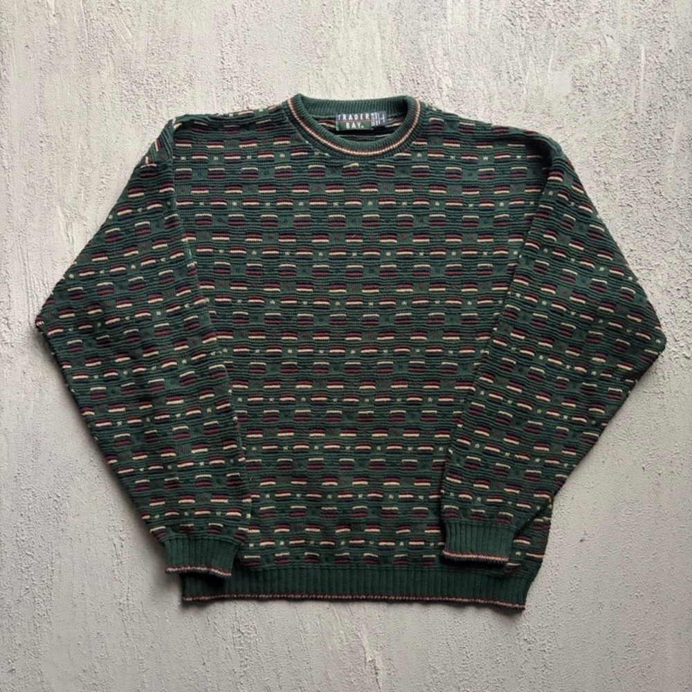 Vintage Trader Bay Sweater Large Green 1990s Geometric